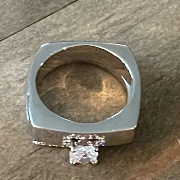 2 Piece Geometric, Square Cubic Zirconia Statement Badass Engagement Ring - Picture 6 of 8